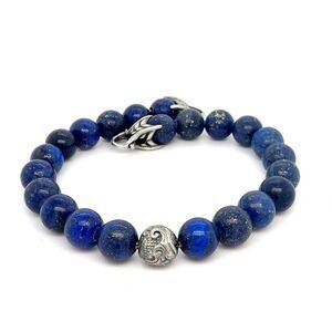 David Yurman Lapis Lazuli Carved Beads Bracelet 8.5" 8 mm Silver Estate DY594